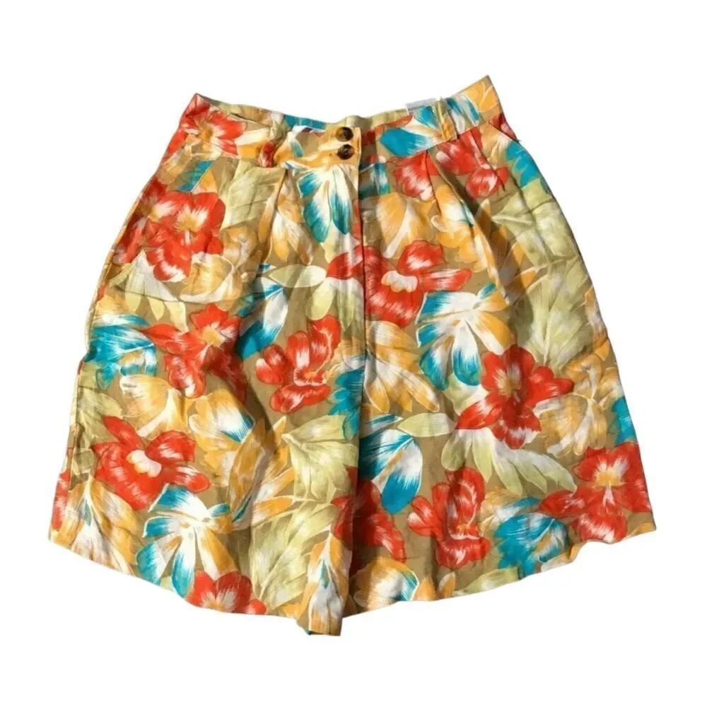 Vintage Chaus Linen Blend Shorts Sz. 16 High Waist Pleats Country Club Y2K